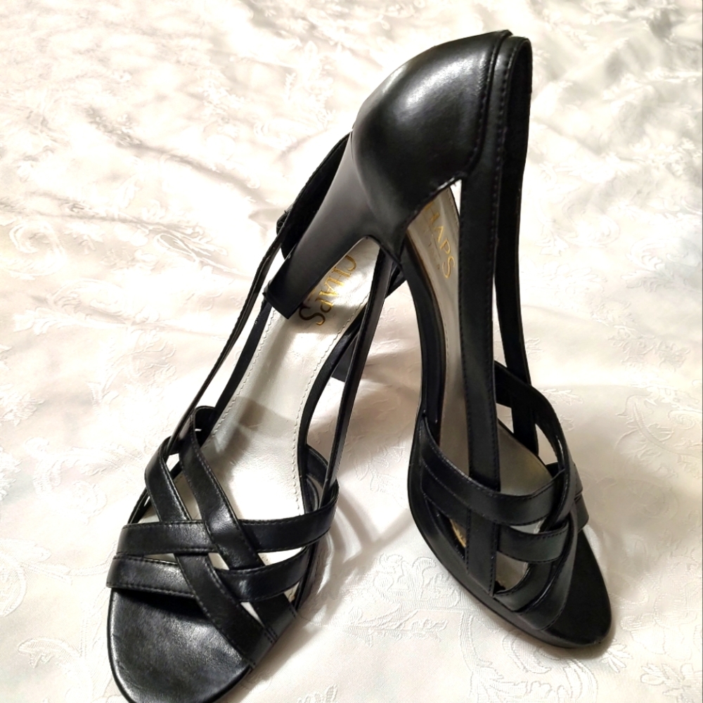 Chaps black strappy high heel     women's 8 - 8.5   #108